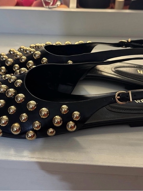 Zara Black Slingback Flats with Gold Stud Embellishments - Picture 2 of 2